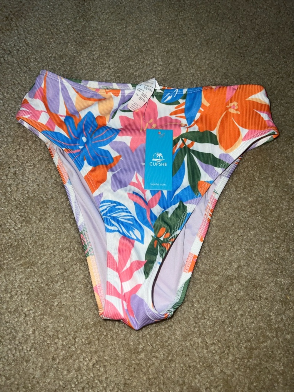 Cupshe Tropical Floral High-Cut Bikini Bottom in Orange, Blue, Pink & Green